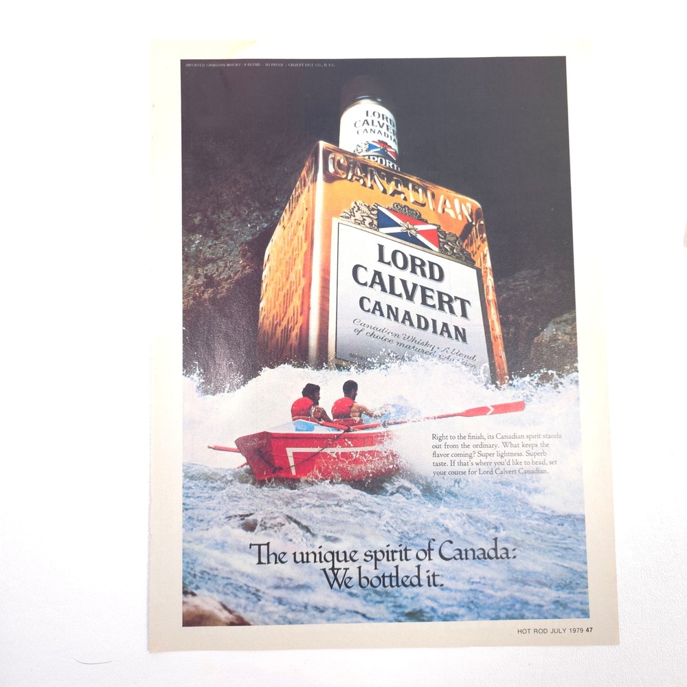 Lord Calvert Canadian Whisky Vintage Print Ad Canoe Rapids Outdoors Retro Art